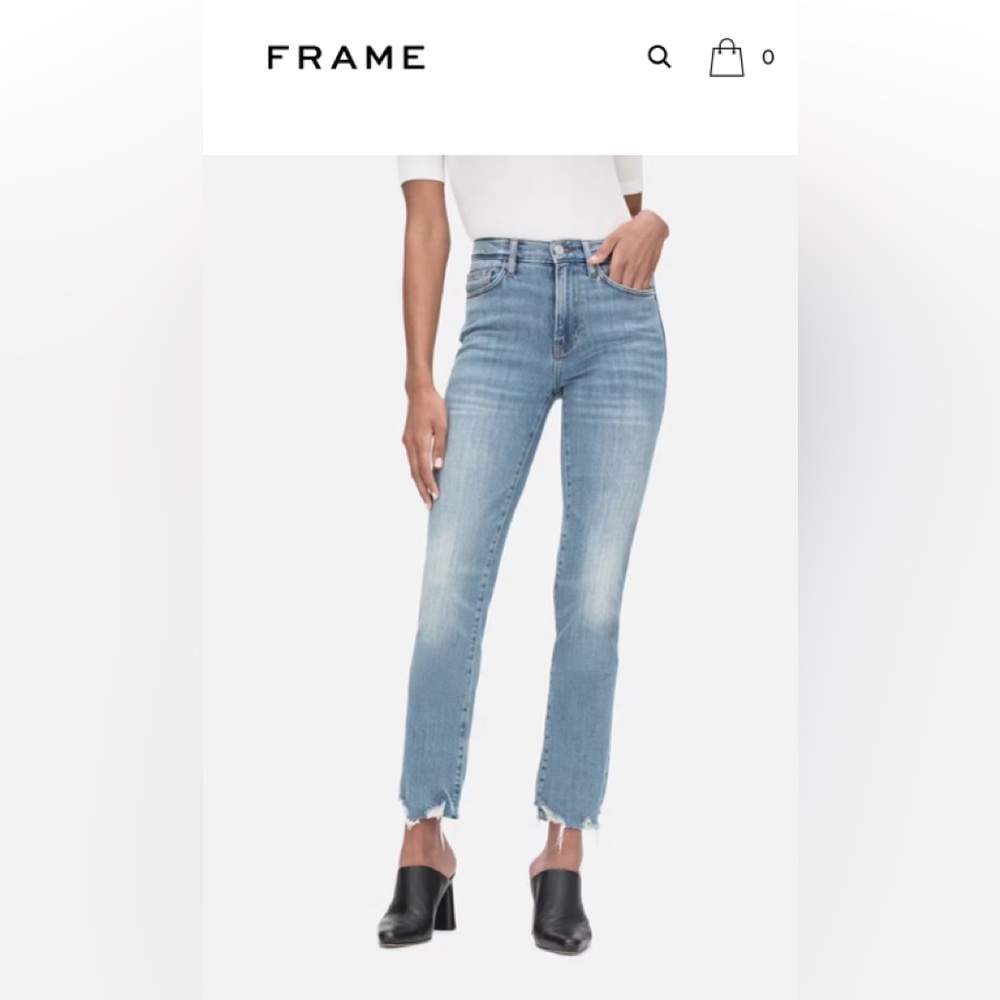 EUC ⭐️ LIKE NEW FRAME LE HIGH SKINNY SZ 27 JEANS ROUGH EDGE WAVEY MODERN CHEW
